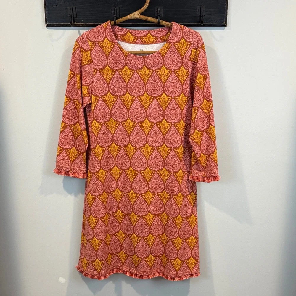 Spartina 449 Island Fringe Pink House 3/4 Sleeves Dress Size Small - Picture 2 of 7